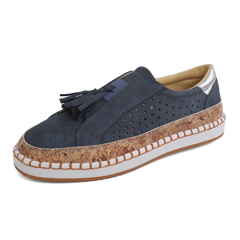 Damen nan perforierter Slip-On Sneaker mit Quasten, Kork-Plateau und dekorativer Handnaht Echo Archiv