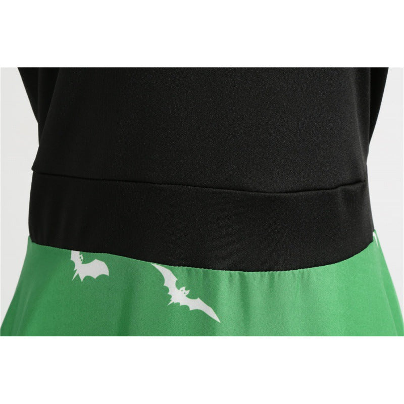 Damen Vintage Swingkleid mit gewelltem Ausschnitt, tailliertem Oberteil und Halloween-Print – Élara