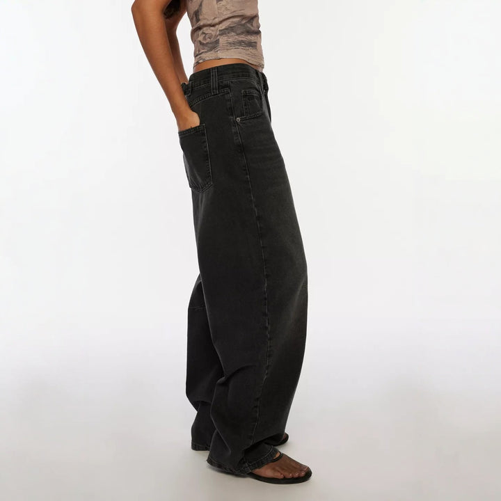 Damen nan hochgeschnittene weite Denimhose mit Kniepasse und extra weitem Bein Echo Archiv