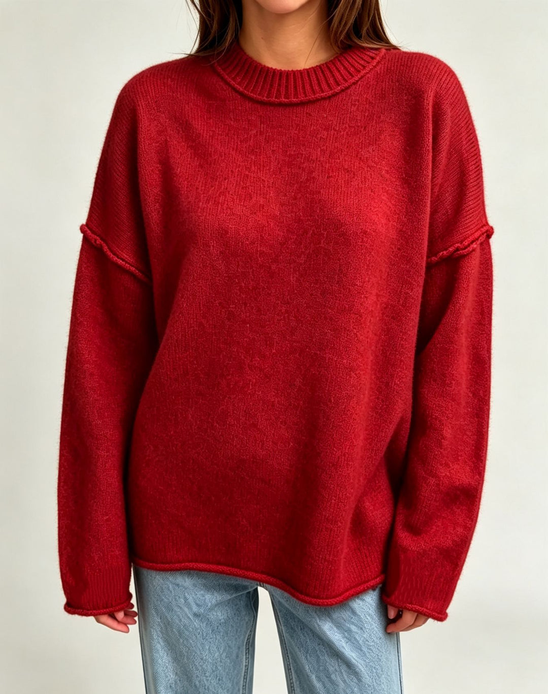 Damen Oversize-Boxy-Pullover mit kurzem Stehkragen und dekorativer Kantennaht – Mavelle
