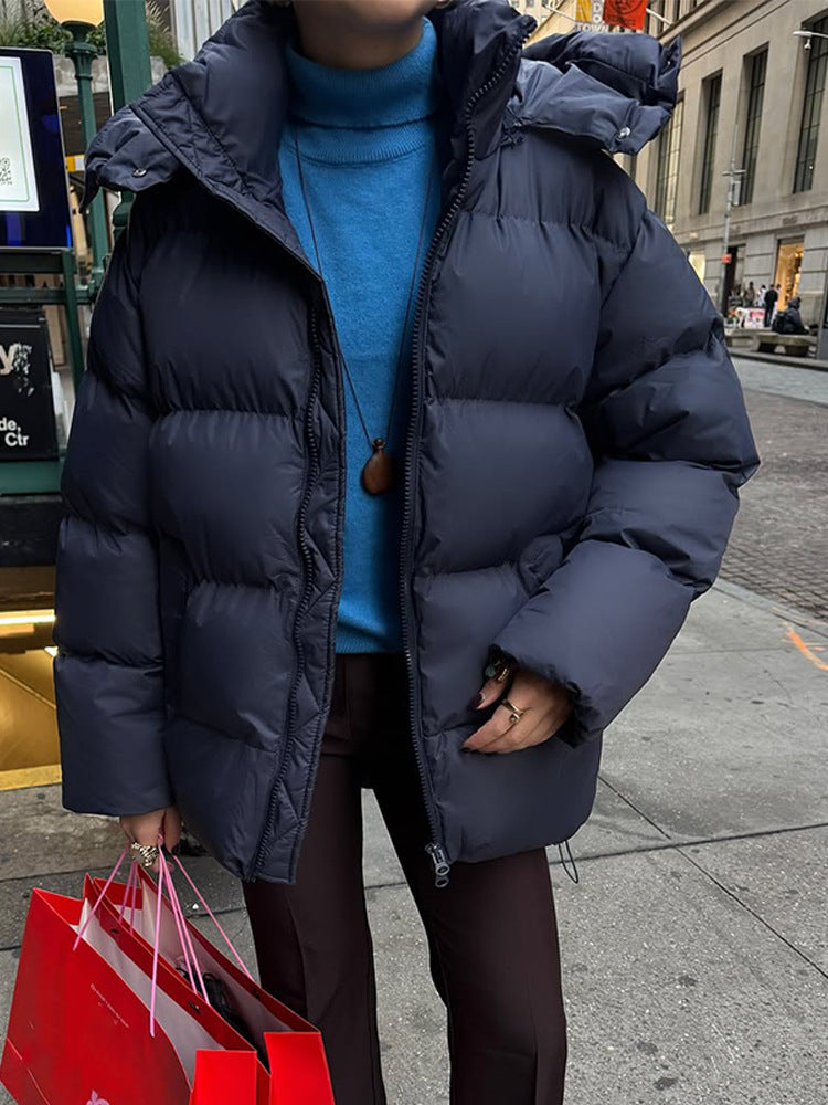 Damen Oversize Stepp-Pufferjacke mit abnehmbarer Kapuze und Zwei-Wege-Reißverschluss Echoarchiv