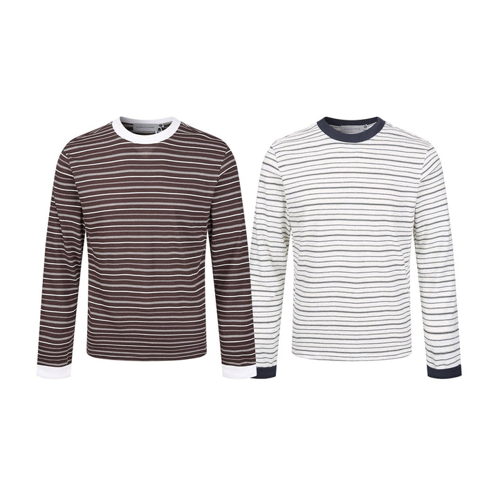 Herren Gestreiftes Langarmshirt aus Baumwollmix mit geripptem Rundhals Echoarchiv