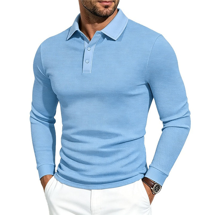 Herren Slim-Fit Poloshirt mit Langarm und Waffelstruktur Echoarchiv