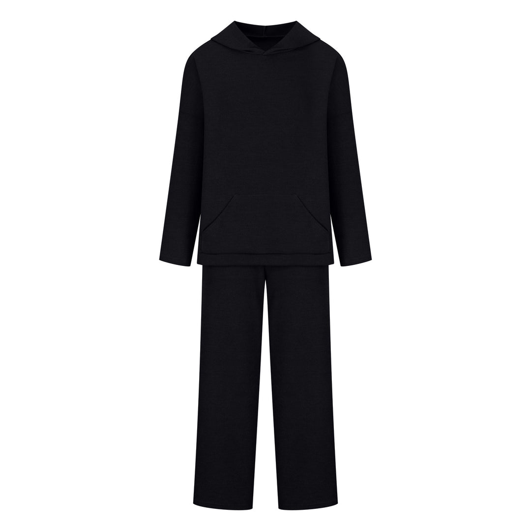 Damen gemütliches Lounge-Set mit Kapuzenpullover, Kängurutasche und weitem Jersey-Hose – Auréline