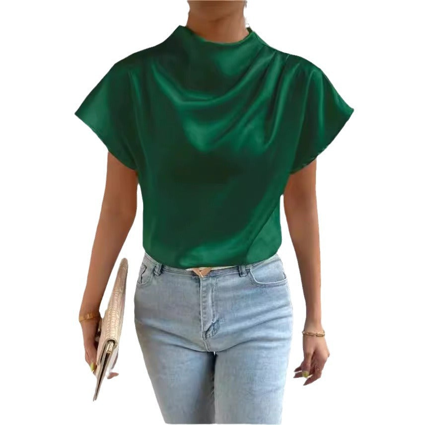 Damen Elegantes Satinoberteil mit hochgeschlossenem Ausschnitt und soften Drapierungen Echo Archiv