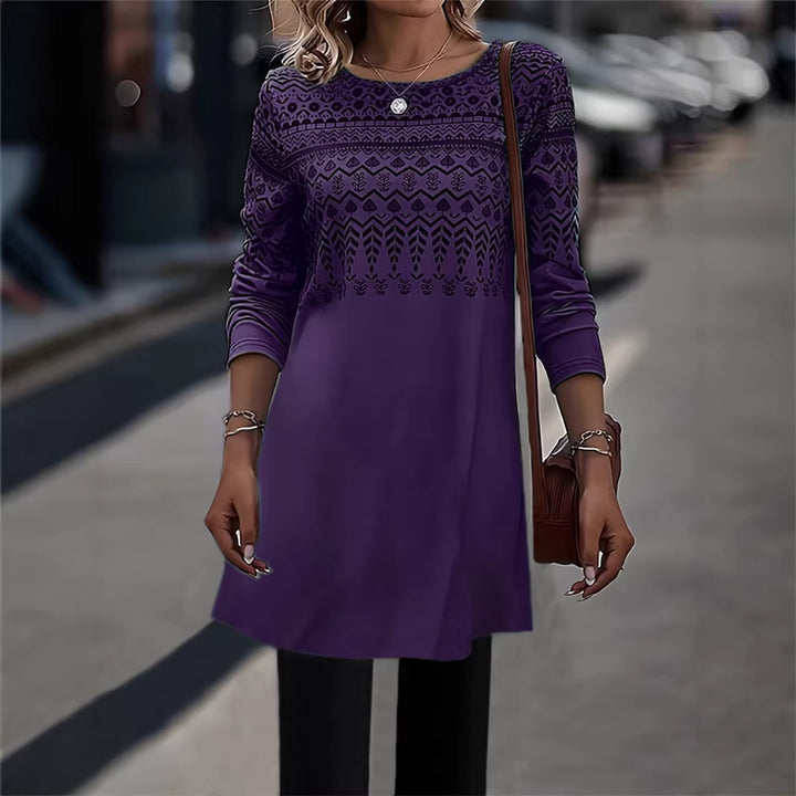 Frauen Longline Tunika Kleid mit Ethno Druck und Rundhalsausschnitt Echoarchiv