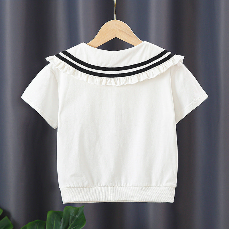 Mädchen T-Shirt mit elegantem Matrosenkragen und Rüschendetails Echo Archiv