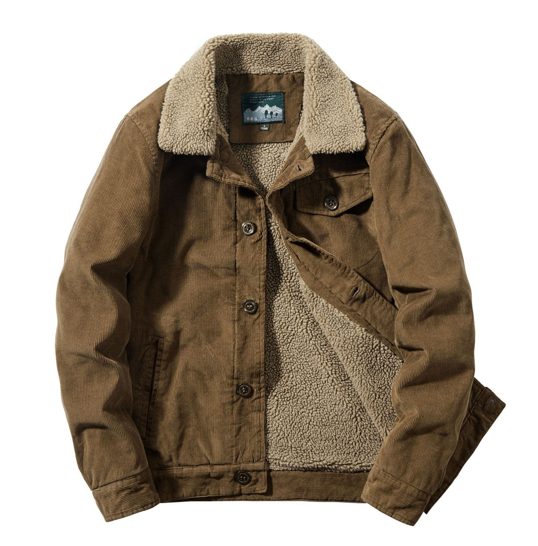 Herren Cord-Truckerjacke mit durchgehendem Sherpa‑Futter und Hemdkragen – Taviero
