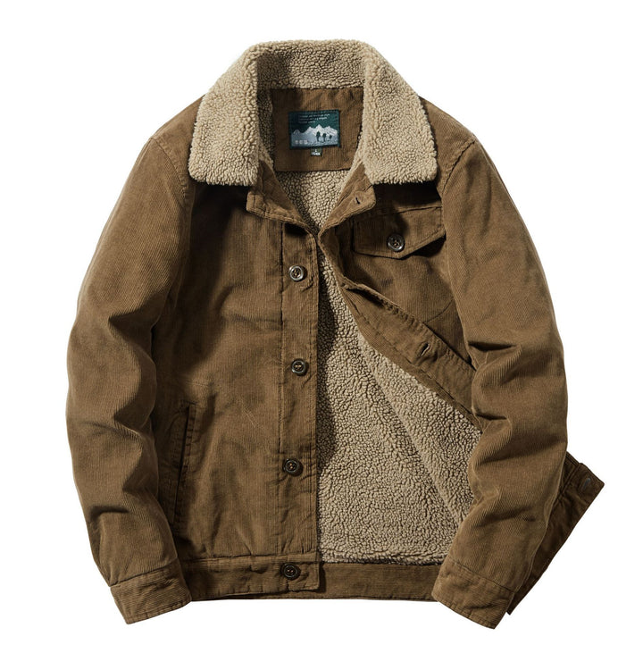 Herren Cord-Truckerjacke mit durchgehendem Sherpa‑Futter und Hemdkragen – Taviero