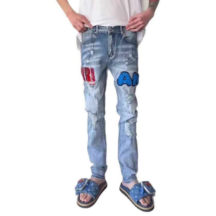 Herren Modische Jeans mit Aufnähern und Distressed-Effekten Echo Archiv