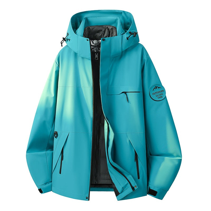 Herren Wetterfeste dreilagige Hardshelljacke mit verstellbarer Kapuze, verschweißten Nähten & Multifunktionstaschen Echoarchiv