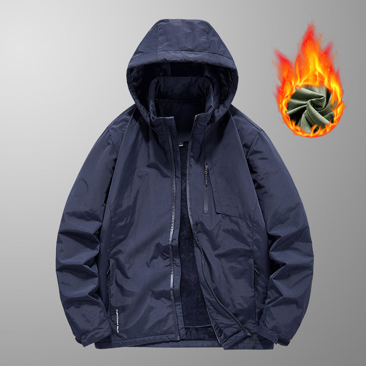 Herren Wind- und Wasserabweisende leichte Kapuzenjacke mit Thermo-Innenfutter und verdecktem Reißverschluss Echo Archiv