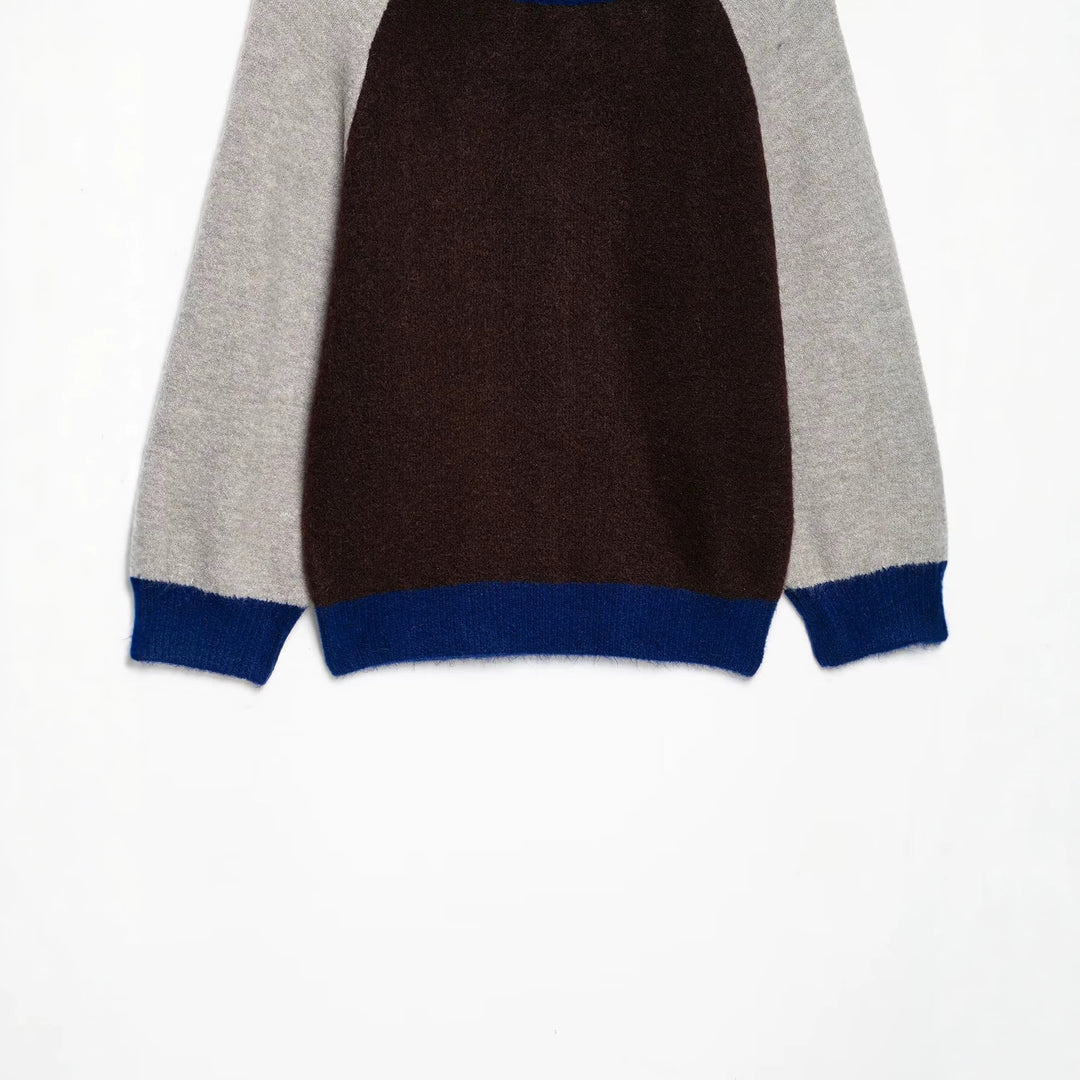 Damen Farbblock-Rundhals-Pullover mit Raglanärmeln Echoarchiv