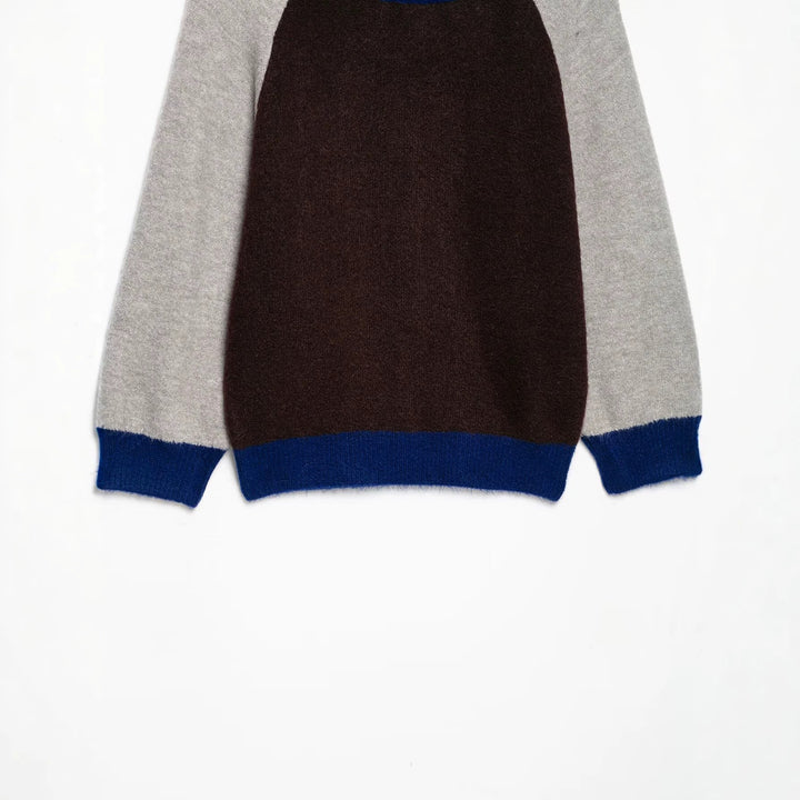Damen Farbblock-Rundhals-Pullover mit Raglanärmeln Echoarchiv