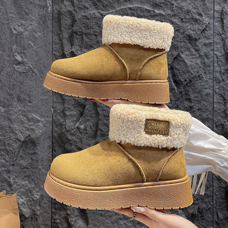 Damen Gefütterte Plateau‑Winterstiefeletten mit Teddyfell‑Kragen und rutschfester Profilsohle – Varelle