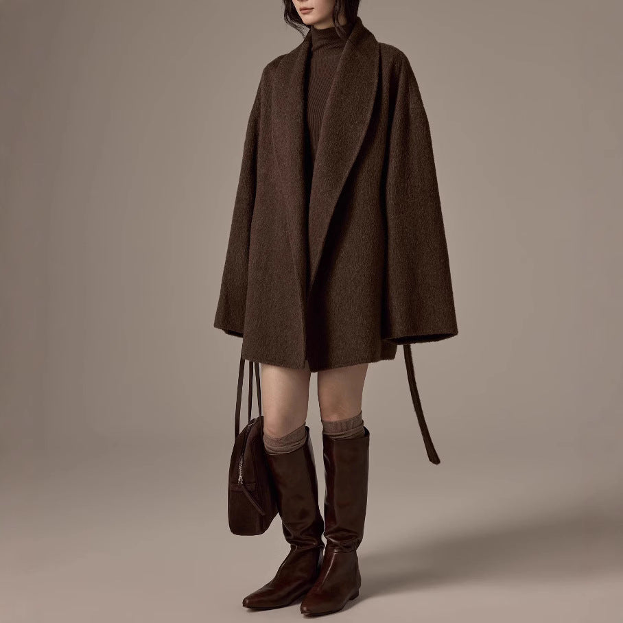 Damen Oversized Wollmantel mit Gürtel Echoarchiv