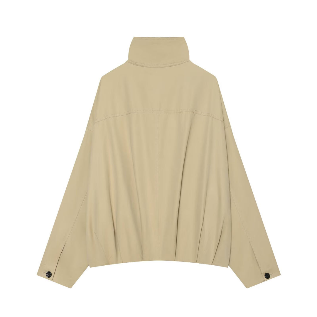Damen Weites Cropped Cape‑Blouson mit hohem Stehkragen und Knopfleiste Echo Archiv