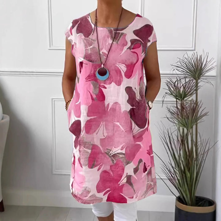Damen nan luftiges Tunika-Midikleid aus Leinenmix mit Aquarellblütenprint und Seitentaschen Echo Archiv