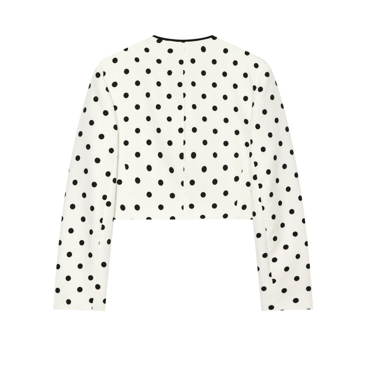 Damen nan kurz geschnittener Polka‑Dot Blazer mit Rundhalsausschnitt, verdeckter Knopfleiste und kontrastpaspel Echo Archiv