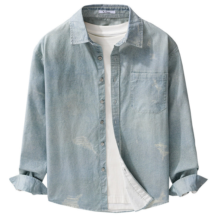 Herren Denim-Overshirt mit Used‑Effekt und Brusttasche Echoarchiv
