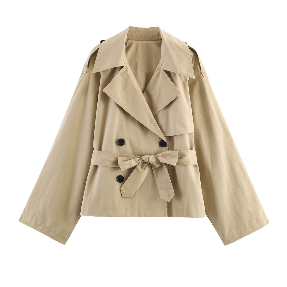Damen Kurze Cape‑Trenchjacke mit doppelreihiger Knopfleiste und Bindegürtel Echo Archiv
