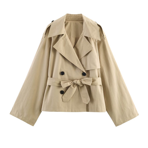 Damen Kurze Cape‑Trenchjacke mit doppelreihiger Knopfleiste und Bindegürtel Echo Archiv