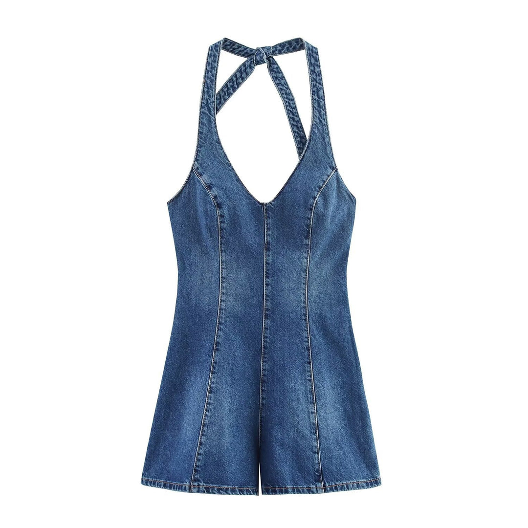 Damen Jumpsuit aus Denim mit Kreuzträgern Echo Archiv