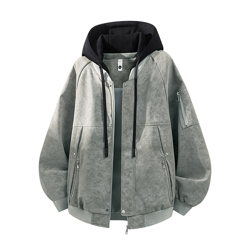 Herren Oversize-Kunstvelours-Kapuzen-Bomberjacke mit Ärmeltasche und Thermofutter Echoarchiv