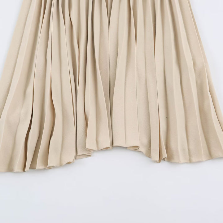 Damen Plissiertes Midikleid mit Wick‑V‑Ausschnitt und Taillengürtel Echoarchiv