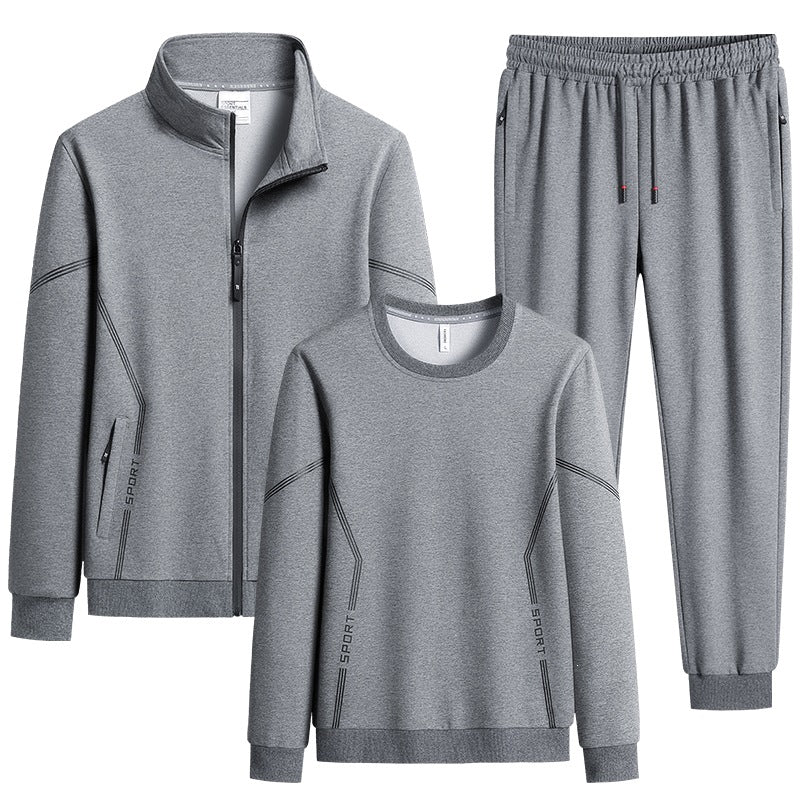 Herren Dreiteiliges Performance-Trainingsset mit Stehkragen-Zipjacke, Rundhals-Sweater & tapered Jogginghose Echoarchiv