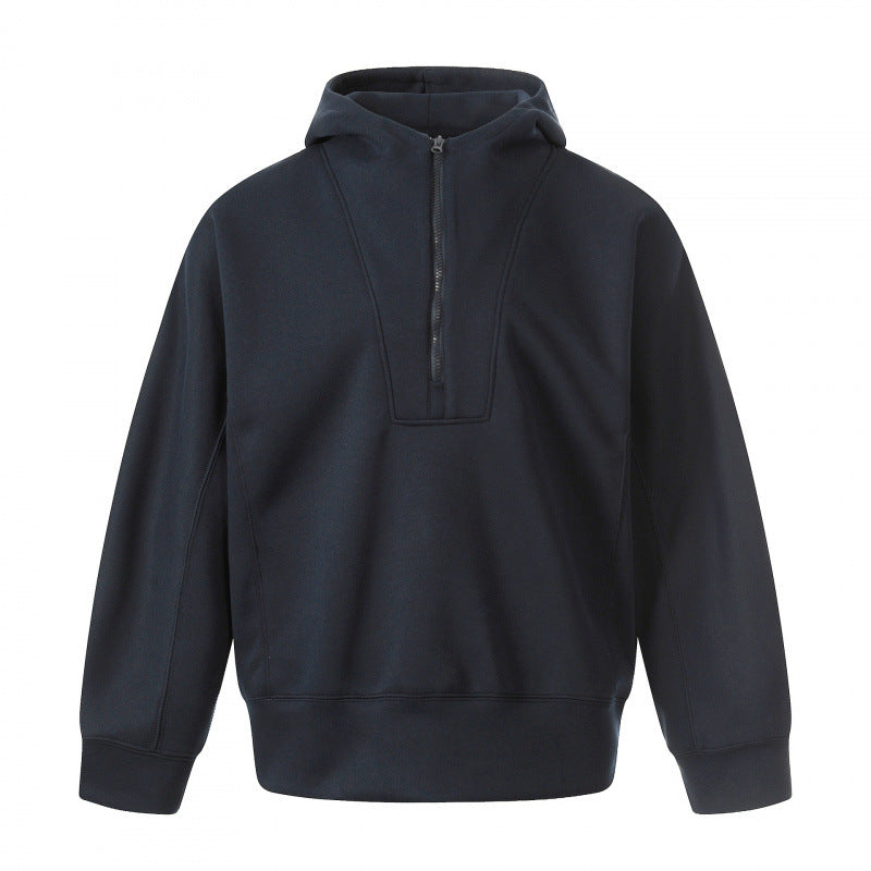 Herren Boxy-Kapuzenpullover mit halbem Reißverschluss, verstärkter Blende und cleanem Minimaldesign Echo Archiv