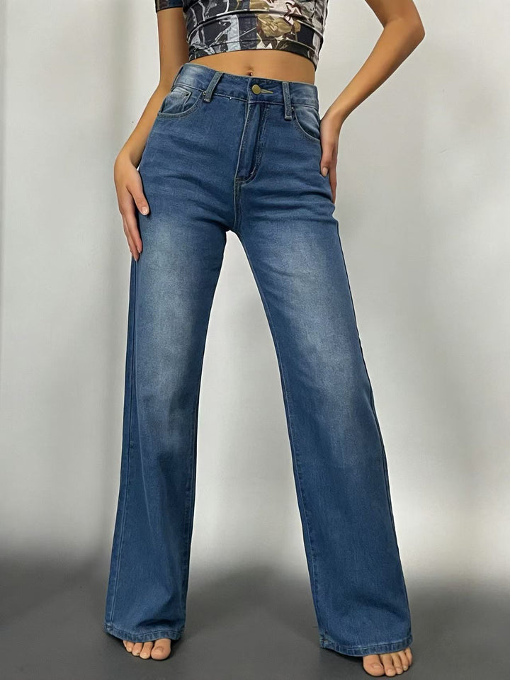 Damen nan hochgeschnittene Jeans mit schmaler Hüftpassform und weitem Schlag im Retro-Stil Echo Archiv