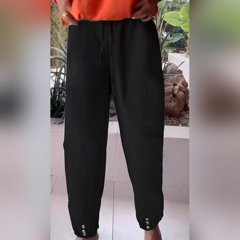 Damen Cargo-Jogginghose mit Kordelzug, aufgesetzten Taschen und Knopfmanschetten – Avélisse