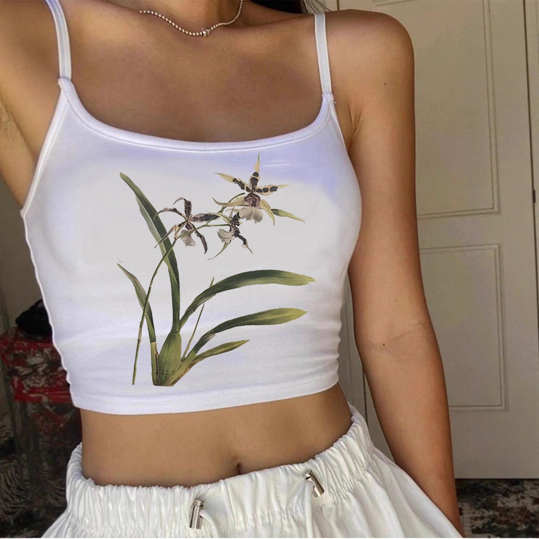 Damen Crop-Top mit floralem Design und schmalen Trägern Echo Archiv