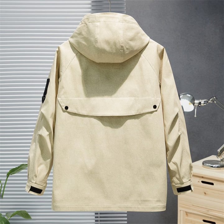 Herren Wasserabweisende Utility-Jacke mit Kapuze, verdecktem Reißverschluss & multifunktionalen Taschen Echoarchiv