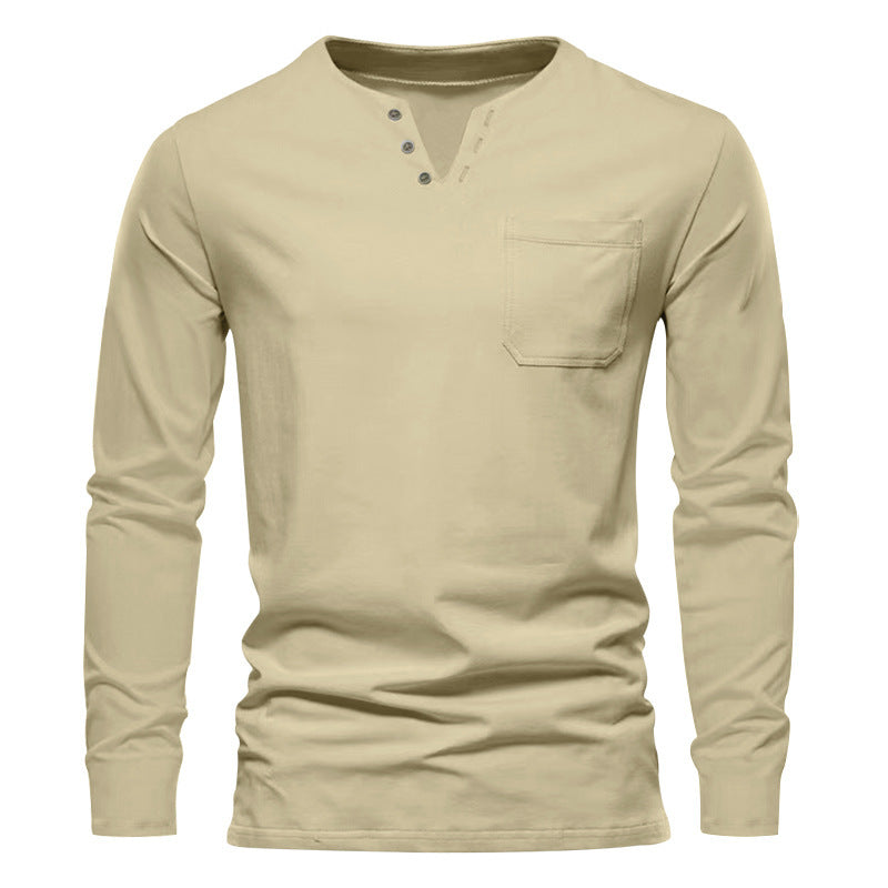 Herren Langarm-Henley-Shirt mit praktischer Brusttasche und modischem Design Echoarchiv