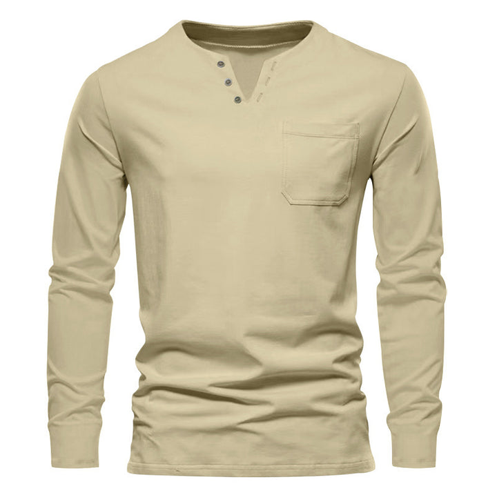 Herren Langarm-Henley-Shirt mit praktischen Knopfdetails und Brusttasche Echoarchiv