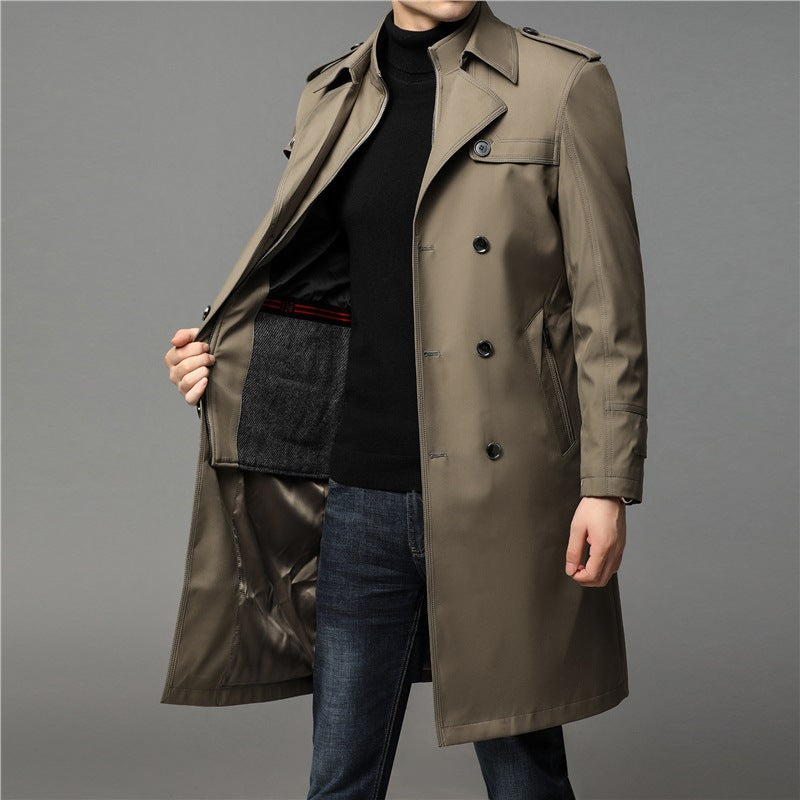 Herren knielanger Trenchcoat mit doppelreihiger Knopfleiste und Epauletten Echoarchiv