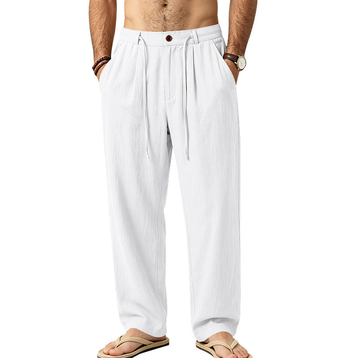 Herren Leichte Leinenhose mit Bundfalten und Kordelzug Echoarchiv