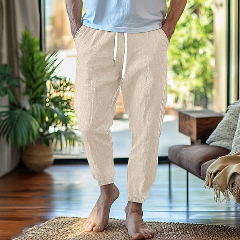 Herren lässige Leinenhose mit elastischem Bund und praktischen Taschen Echoarchiv
