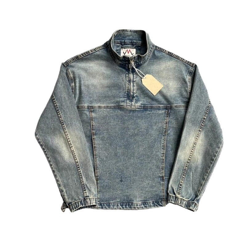 Herren Denim-Pulloverjacke im Vintage-Look mit Halbzip und Stehkragen Echoarchiv