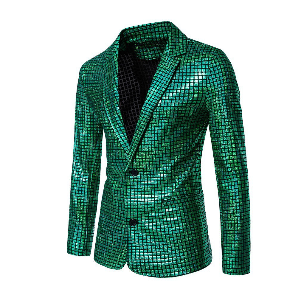 Herren Glänzender Paillettenblazer mit modernem Schnitt und stylischem Karomuster Echoarchiv