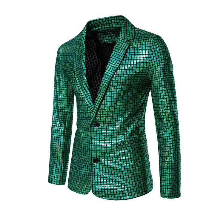 Herren Glänzender Paillettenblazer mit modernem Schnitt und stylischem Karomuster Echoarchiv