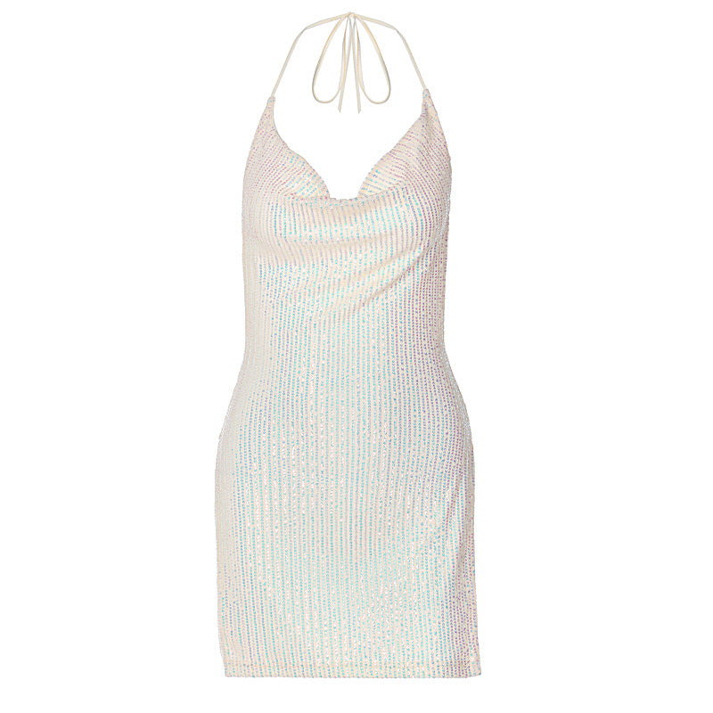 Damen Funkelndes Minikleid mit schmalem Schnitt und Halterdesign Echo Archiv