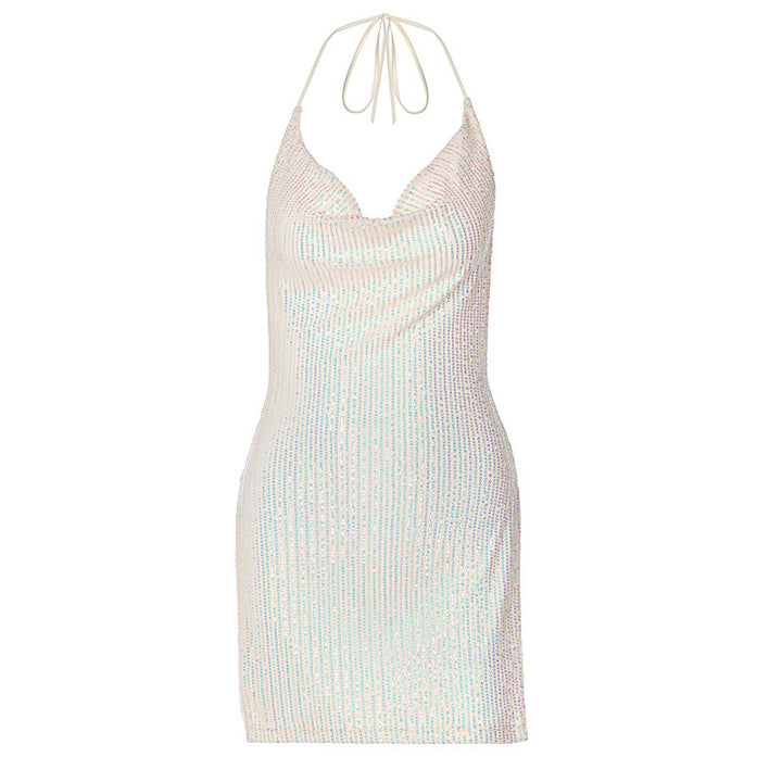 Damen Funkelndes Minikleid mit schmalem Schnitt und Halterdesign Echo Archiv