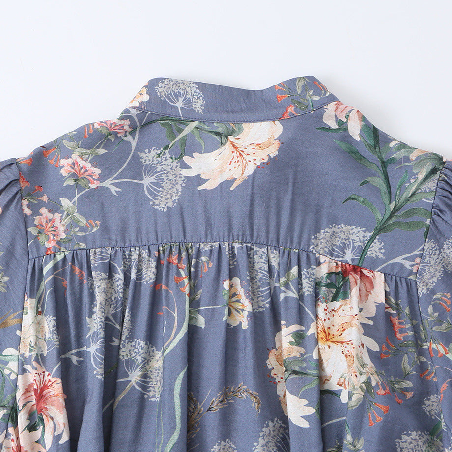 Damen Geblümtes Hemdblusenkleid mit Taillengürtel und stufigem Rock Echoarchiv