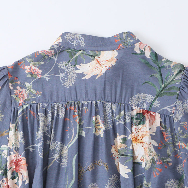 Damen Geblümtes Hemdblusenkleid mit Taillengürtel und stufigem Rock Echoarchiv