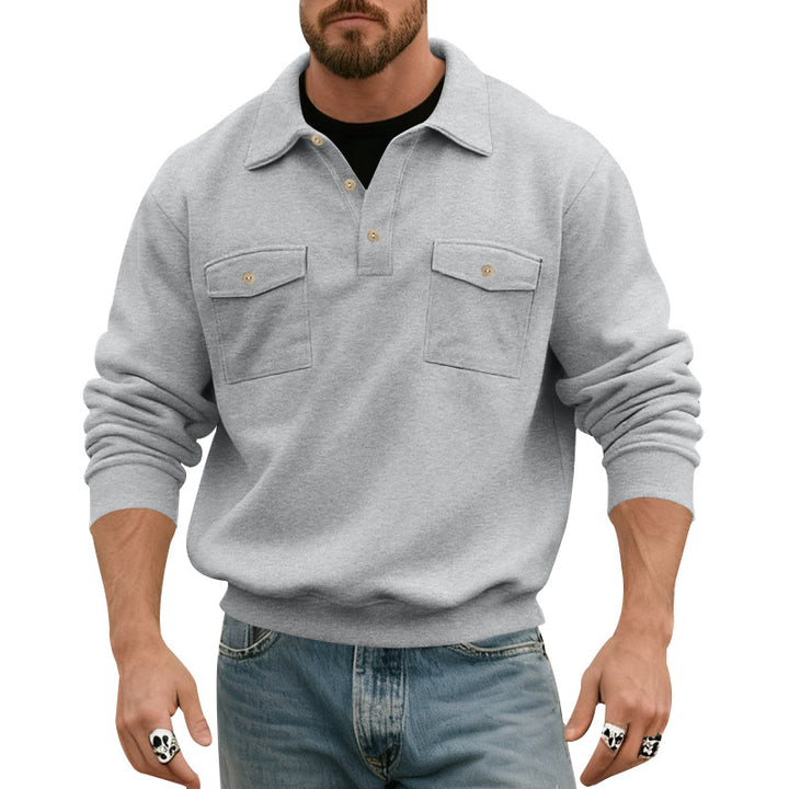 Herren nan Polokragen Sweatshirt mit aufgesetzten Brusttaschen und gerippten Bündchen Echo Archiv