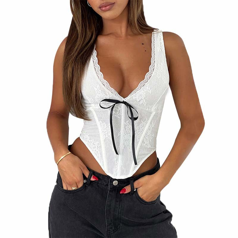 Damen elegantes Spitzen-Bustier-Oberteil mit Schleifendetail Echo Archiv