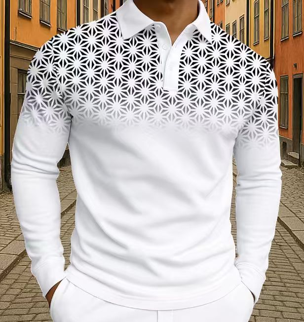 Herren Langarm Polohemd mit modernen geometrischen Mustern Echoarchiv